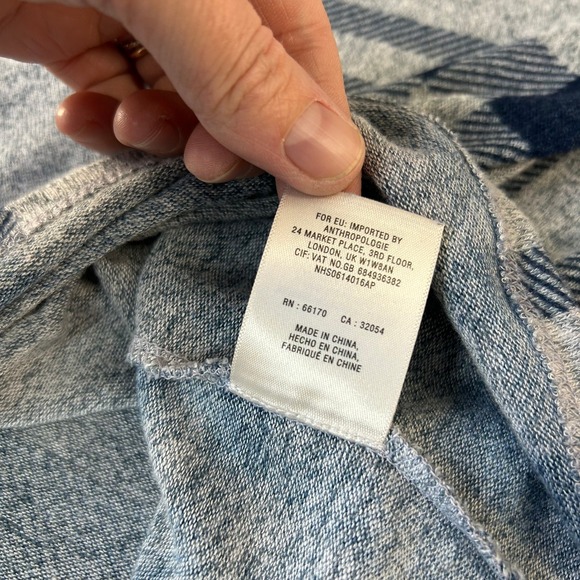 Anthropologie Gray Navy Blue Plaid Sweater Preppy Casual Crew Neck‎ Womens XL - Picture 10 of 13